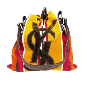 lot 115 image: Yves Saint Laurent Canvas Logo Stripe Drawstring Tote Pre-Owned Retail $900