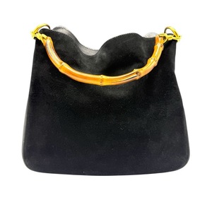 lot 117 image: Gucci Black Suede  Leather Bamboo Handle Bag Pre-Owned Retail $1,200