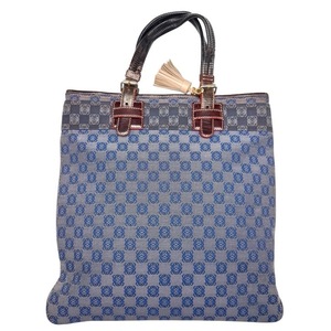 lot 130 image: Loewe Blue Anagram Checkered Canvas Tote with Leather Handles Pre-Owned Retail $600