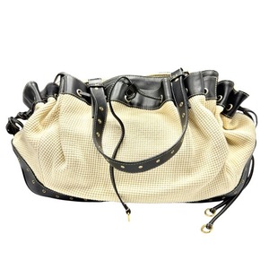 lot 132 image: Anne Fontaine Beige & Black Cinch Handbag with Leather Trim  Pre-Owned Retail $595