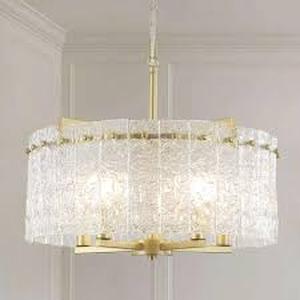 ADSENSTY 60 -Watt 1-Light Brass Pendant Light with Clear Water Wave Glass Shade   Customer Returns See Pictures