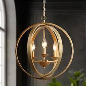 lot 34 image: Uolfin Modern Chandelier Pendant Light 3-Light Gold Globe Cage Dining Room Chandelier  Customer Returns See Pictures
