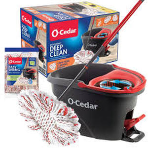 lot 40 image: Lot of O-Cedar EasyWring Deep Clean Microfiber Spin Mop w Bucket System, 1 Machine Washable Mop Head Refill   Customer Returns See Pictures