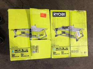 lot 55 image: Lot of RYOBI 4.8 -Amps 7 in. Blade Corded Tabletop Wet Tile Saw    Customer Returns See Pictures