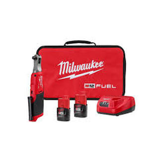 Milwaukee M12 FUEL 12V Lithium-Ion Brushless Cordless High Speed 3/8 in. Ratchet Kit w/(2) Batteries, Charger and Bag   Customer Returns See Pictures