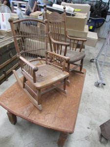 lot 30 image: Vintage youth rocking chairs & Coffee Table