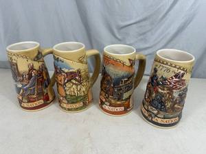 lot 36 image: 4 Miller Beer Birth of a Nation Collectible Beer Steins