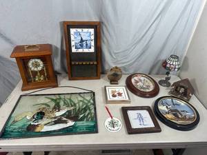 lot 37 image: Collectible Plates, Clocks, Stained Glass, Thermometer, and More