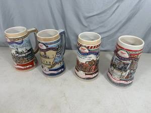 lot 38 image: 4 Miller Beer Great American Achievements Collectible Beer Steins