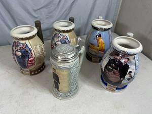 lot 45 image: 5 Mille Lite Norman Rockwell Collectible Beer Steins