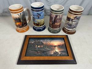 lot 47 image: Miller Brewing Company Terry Redlin Beer Steins and Print