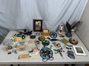 lot 59 image: Stained Glass Decor, Eagle Statue, Small Collectibles, Home Decor, and More