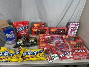 lot 69 image: Assorted Candy, Melody Pops, Chocolate Cherries, Cottoon Candy, Dots, Tootsie Pops, and More