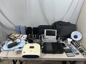 lot 84 image: Assorted Electronics, Speakers, Heating Pad, Printer, Etc