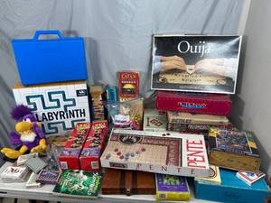 lot 98 image: Large Lot of Board Games, Card Games, Jenga, Oujia, Labyrinth, and More