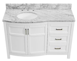 lot 1 image: Brand New allen  roth Moravia 48-in White Undermount Single Sink Bathroom Vanity with Natural Carrara Marble Top