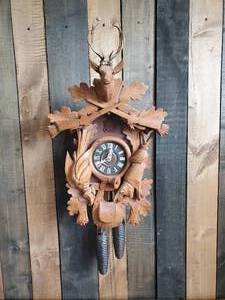 lot 51 image: Large Beautiful Antique West German Coo-Coo Clock With Deer Hunting Theme