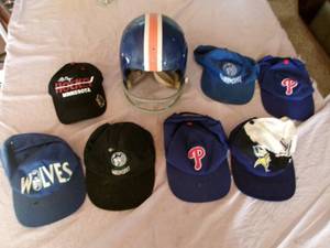 lot 20 image: Vintage Broncos Helmet & Sports Team Ball Hats