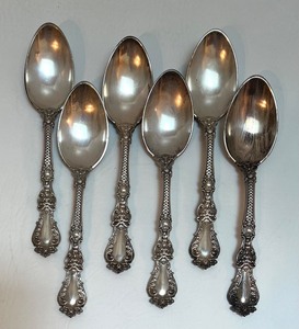 lot 9 image: Set of 6 Shreve Crump & Low Sterling Silver Spoons Patent 1900