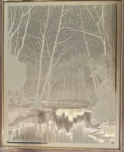 lot 83 image: J. Hardelin Signed Metallic Forest Scene Framed Artwork