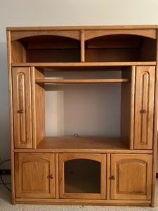 lot 90 image: Wood Entertainment Center with Shelving and Cabinet Storage