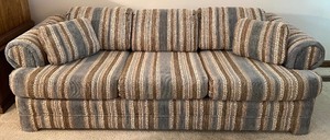 lot 96 image: Striped Upholstered Sleeper Sofa with Cushions