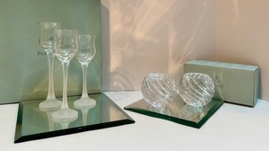 lot 42 image: PartyLite Crystal Trio Candle Holders and Swirl Votive Holders Set
