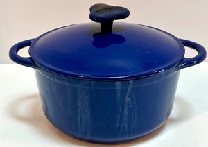 lot 47 image: Blue Enamel Cast Iron Dutch Oven with Lid