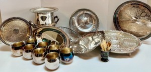 lot 61 image: Assorted Silverplate Serving Pieces and Cups Collection