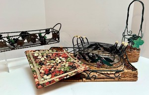 lot 69 image: Collection of Woven and Metal Grape Motif Baskets and Trays