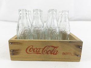 lot 30J image: Set of 11 Mini Coca-Cola Glass Bottles with Wooden Crate
