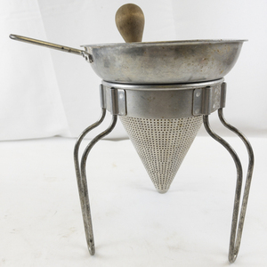 lot 64A image: Aluminum Cone Strainer Colander with Stand and Wooden Pestle