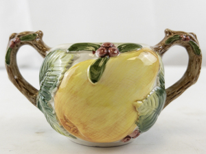 lot 65 image: 1991 Fitz & Floyd Peach Pattern Sugar Bowl with Handles - Missing Lid