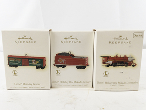 lot 129 image: Set of 3 Hallmark Keepsake Lionel Holiday Railroad Train Ornaments with Boxes