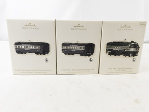 lot 130 image: Set of 3 Hallmark Keepsake Lionel New York Central Train Car Ornaments