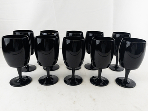 lot 136 image: Set of 10 Amethyst (Black) Glass Wine Goblets 6.5 Inch Tall