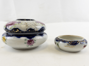 lot 45 image: Antique Porcelain Hair Receiver and Trinket Dish Set with Floral Design