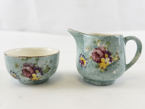 lot 46 image: Vintage James Kent PV Fenton Blue Floral Cream and Sugar Set