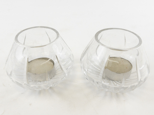 lot 47 image: Pair of Clear Glass Votive Candle Holders