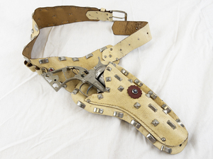 lot 1A image: Nichols Stallion 45 Toy Cap Gun with Studded Leather Holster - Handle Grips Missing