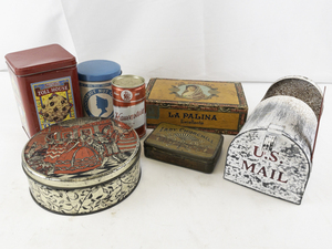 lot 144 image: Collection of 7 Vintage Decorative Tins and Metal Mailbox