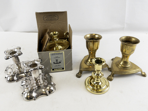 lot 161 image: Collection of 6 Baldwin Brass and Silver-Plate Candlesticks with Original Box