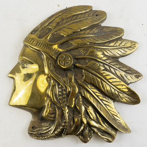lot 165 image: Vintage Brass Native American Chief Wall Plaque