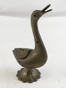 lot 166 image: Vintage Brass Swan-Shaped Incense Holder