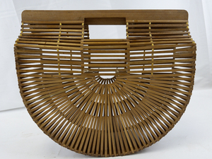 lot 70 image: Wooden Bamboo Slat Handbag with Semi-Circle Design
