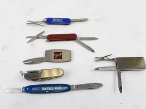 lot 75 image: Collection of 6 Vintage Multi-Tool Pocket Knives and Promotional Knives