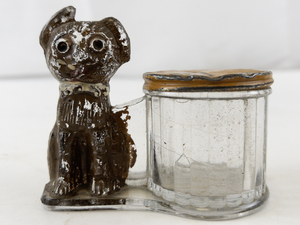 lot 92 image: Rare L.E. Smith Glass Dog & Barrel CandyCoin Bank