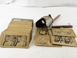 lot 95 image: Antique Underwood & Underwood Stereoscope Viewer with Collection of Stereograph Cards
