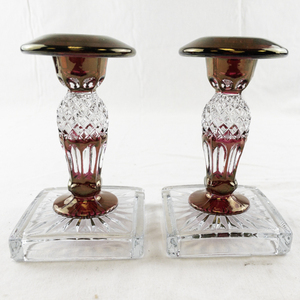 lot 182 image: Pair of Waterford Ruby 6-Inch Single Light Candlesticks by Westmoreland