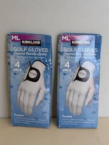 lot 172 image: (2) KIRKLAND SIGNATURE ML PREMIUM LEATHER GOLF GLOVES 4PK.